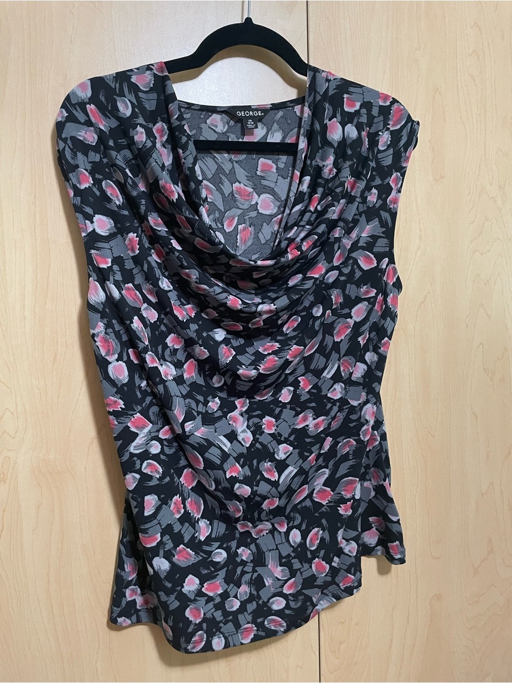 George Black Cowl Neck Camisole with Pink & Gray Floral Brushstrokes - Picture 3 of 4